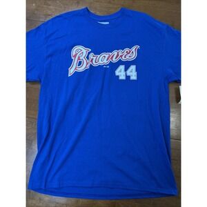 New Majestic Atlanta Braves T Shirt Men's Size XL Blue #44 Aaron NWT